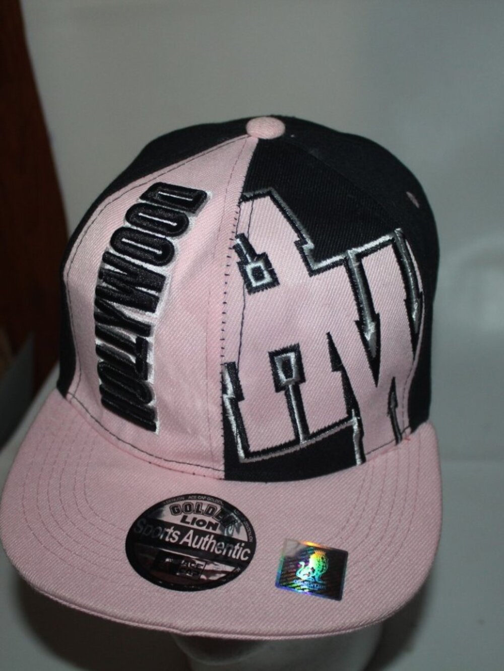 Golden Lion Ace Hollywood Women Truckers Cap Pink Black Embroidered